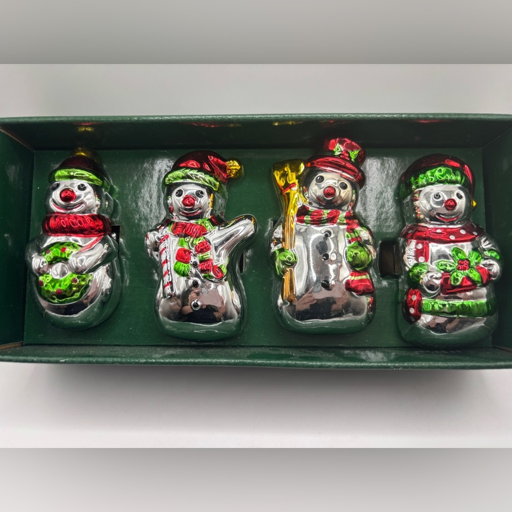 Vintage Jacobson’s Snowman Porcelain Christmas Napkin Rings Set 4 w/ Box